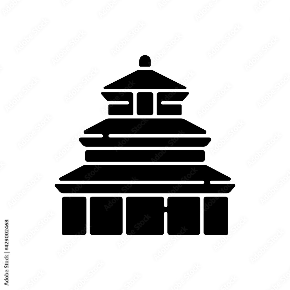 Temple of Heaven black glyph icon. Religious place to pray for harvest. Chinese historical landmark. Traditional oriental culture. Silhouette symbol on white space. Vector isolated illustration Temple of Heaven black glyph icon. Religious place to pray for harvest. Chinese historical landmark. Traditional oriental culture. Silhouette symbol on white space. Vector isolated illustration