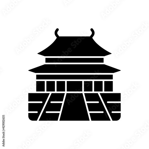 The Forbidden City black glyph icon. Chinese traditional ancient structure. Place for tourist in China. Memorial of imperial dynasty. Silhouette symbol on white space. Vector isolated illustration