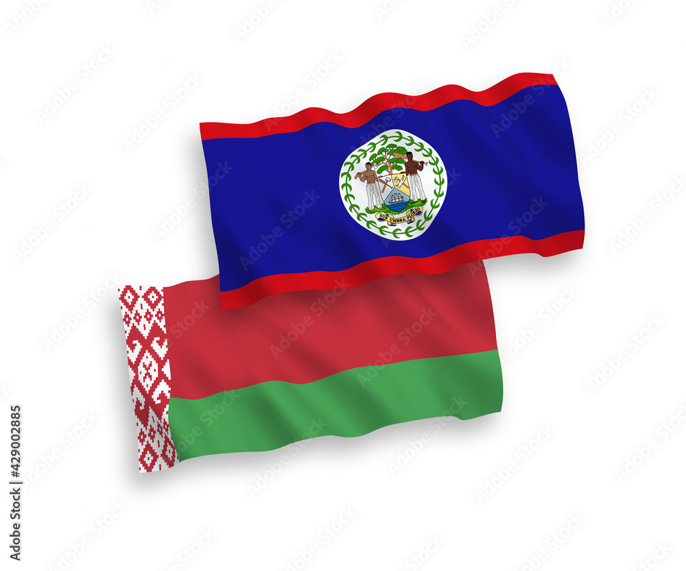 National vector fabric wave flags of Belize and Belarus isolated on white background. 1 to 2 proportion. National vector fabric wave flags of Belize and Belarus isolated on white background. 1 to 2 proportion.