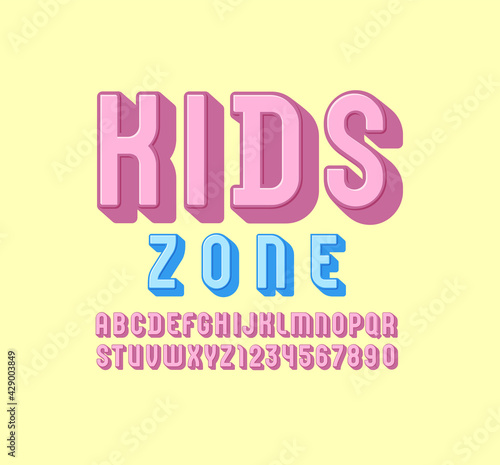 3D multi colored font, trendy alphabet, condensed letters and numbers, vector illustration 10EPS