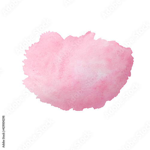 Watercolor in pink tones spot in form of cloud isolated on white. Color background or mockup, template, label.