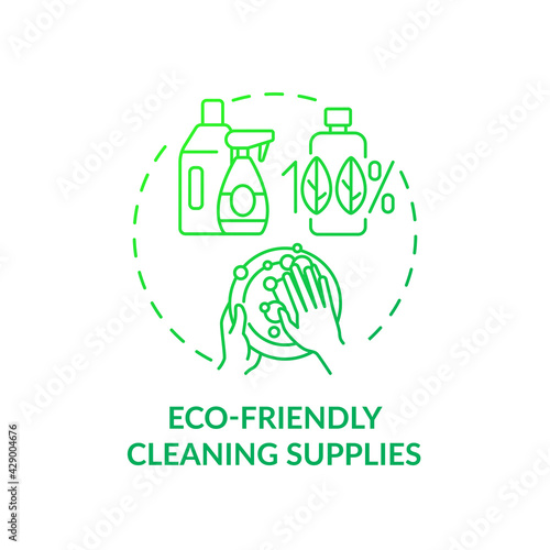 Eco friendly cleaning supplies concept icon. Green hotel features. No chemical components inside home products idea thin line illustration. Vector isolated outline RGB color drawing