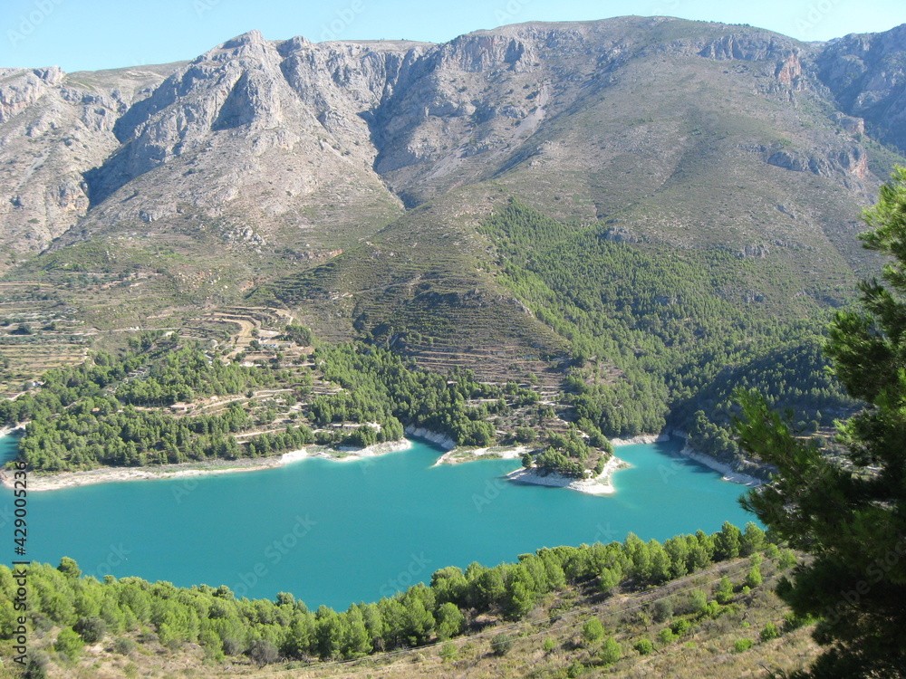 view of the blue mountain lake. Guadlest. Spain