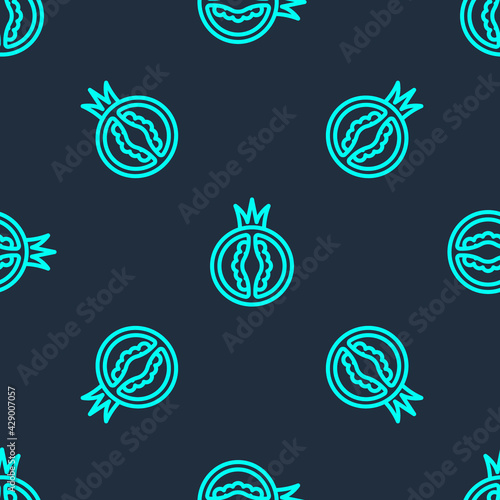 Green line Tomato icon isolated seamless pattern on blue background. Vector