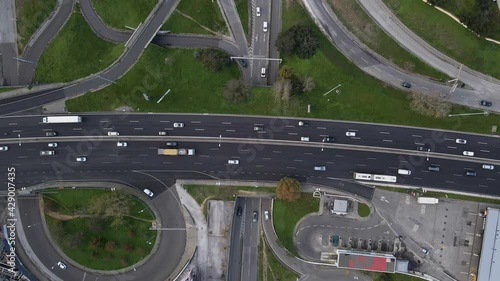 Aerial view of road intersection in Benfica district, Lisbon, Portugal.