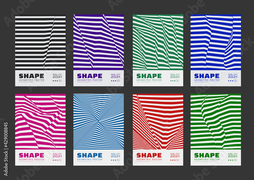 Set of striped abstract posters. Modern minimal optical illusion background.