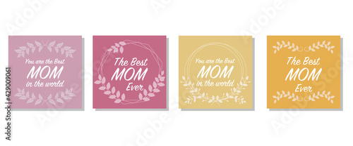 Mother's day concept square illustration. Decorative The best mom texts for Mother's day card, event, invitation, web and AD design. Vector illustration. 母の日イラスト、母の日カバーデザイン、母の日デコレーション素材