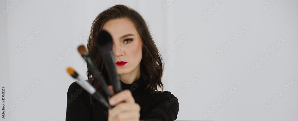 Portrait of well-groomed attractive gorgeous beautiful lady hold Portrait of well-groomed attractive gorgeous beautiful lady hold