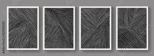 Trendy set of A4 abstract minimalist composition. Contemporary art. Mid-century modern illustrations. Hand painted monochrome posters. Creative linear design.