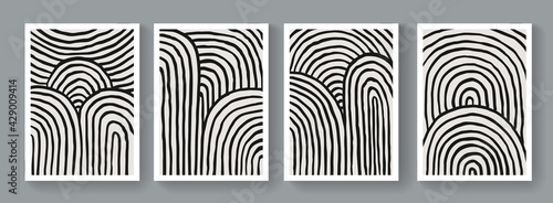 Collection of modern minimalist striped posters. Mid Century abstract contemporary art. Trendy lianear placards. Illustration for Covers, Banners, Brochures and Postcards.