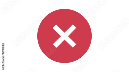 Modern red cross sign icon animation on a white background. Failure, cancel or wrong choice icon animation in 4k video. photo