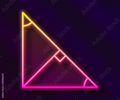 Glowing neon line Angle bisector of a triangle icon isolated on black background. Vector