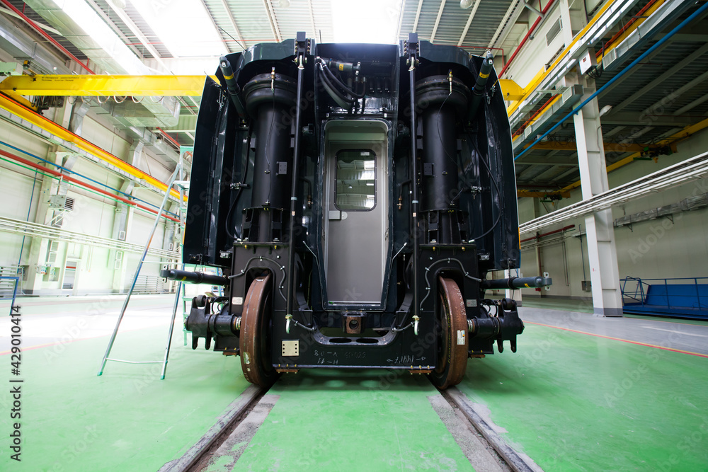 Kazakhstan, Nur-sultan locomotive-building plant. Manufacturing of Tulpar-Talgo high-speed train rail cars. Kazakhstan, Nur-sultan locomotive-building plant. Manufacturing of Tulpar-Talgo high-speed train rail cars.