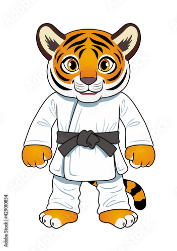 karate tiger kid cartoon isolated on white background