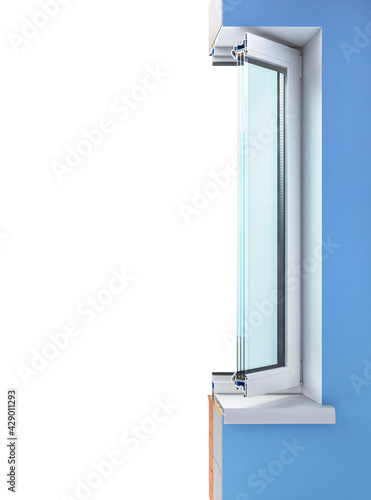 Slice of window in the wall. See structure and layers. 3d illustration