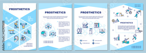 Prosthetics brochure template. Device replaces missing body parts. Flyer, booklet, leaflet print, cover design with linear icons. Vector layouts for presentation, annual reports, advertisement pages