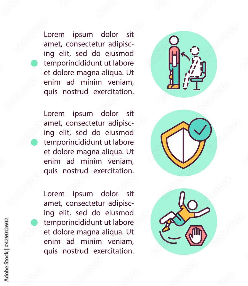 Handling emergencies safely concept line icons with text. PPT page vector template with copy space. Brochure, magazine, newsletter design element. Prosthesis usage linear illustrations on white Handling emergencies safely concept line icons with text. PPT page vector template with copy space. Brochure, magazine, newsletter design element. Prosthesis usage linear illustrations on white