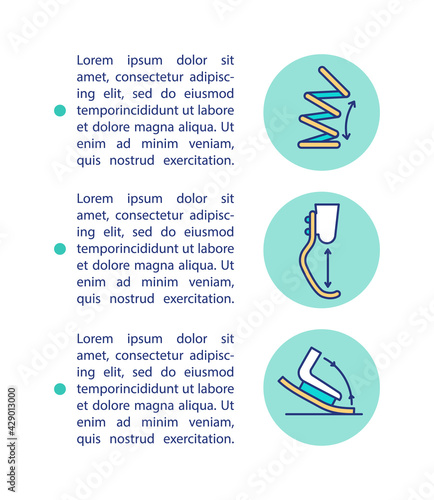 Energy absorption and return concept line icons with text. PPT page vector template with copy space. Brochure, magazine, newsletter design element. Prosthesis linear illustrations on white