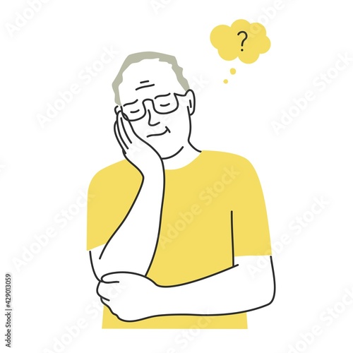 Elderly man thinking with closed eyes.