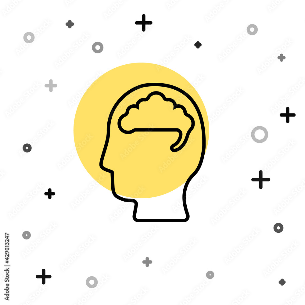 Black line Human brain icon isolated on white background. Random dynamic shapes. Vector Black line Human brain icon isolated on white background. Random dynamic shapes. Vector