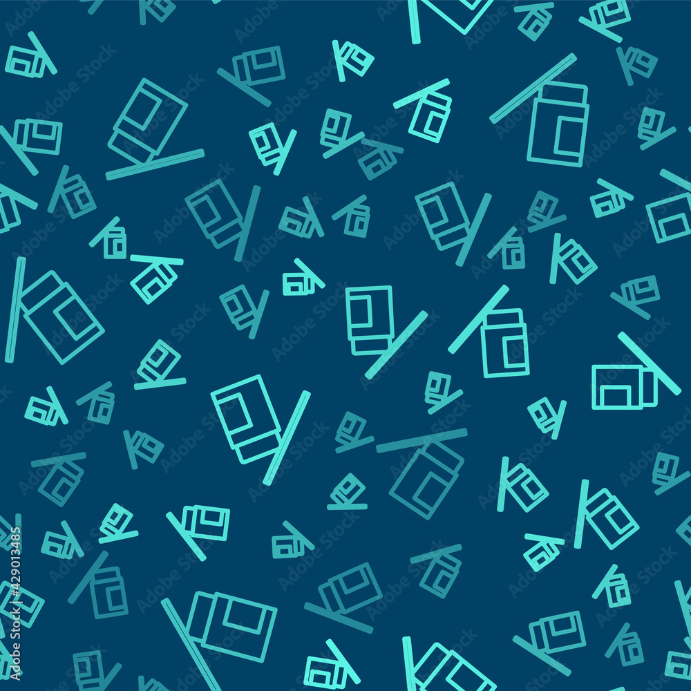 Green line Eraser or rubber icon isolated seamless pattern on blue background. Vector Green line Eraser or rubber icon isolated seamless pattern on blue background. Vector