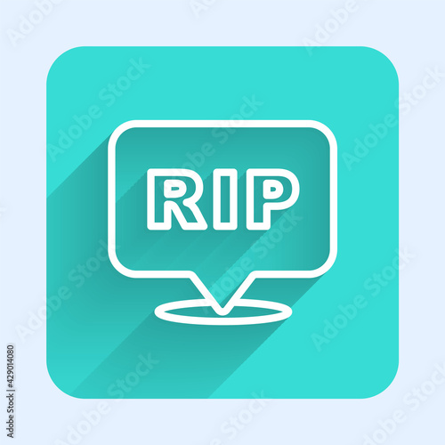 White line Speech bubble rip death icon isolated with long shadow. Green square button. Vector