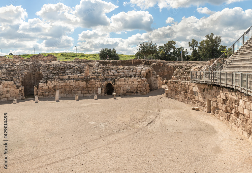 The reconstruction of the ancient Beit Guvrin amphitheater in the ruins of the Beit Guvrin amphitheater, near Kiryat Gat in Israel