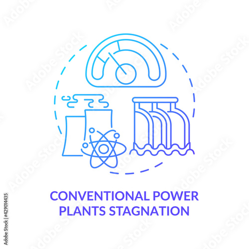 Conventional power plants stagnation concept icon. Industry trend idea thin line illustration. Shutting down nuclear power plants. Supply and demand needs. Vector isolated outline RGB color drawing