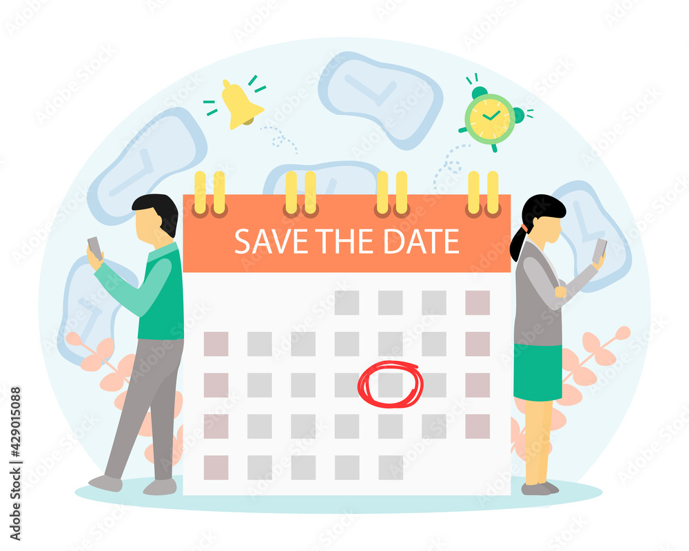 Man and woman save the date to do activity together. Make appointment, save the date for important event concept.