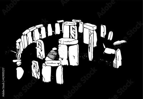 Graphical stonehenge on black background,vector 3D illustration