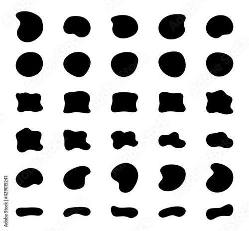 Blob shapes vector set. Organic abstract splodge elemets monochrome collection. Inkblot simple silhouette