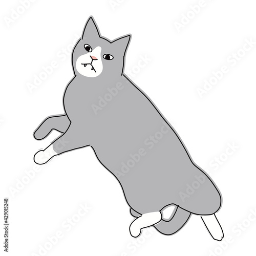 床に寝転がっているハチワレ猫のイラスト