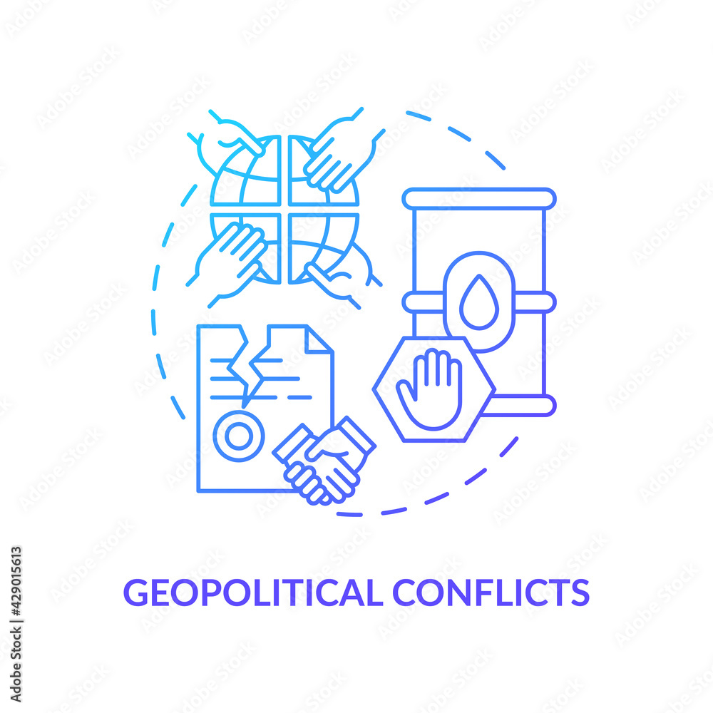 Geopolitical conflicts concept icon. Energy security idea thin line illustration. Political factor. Attacks on supply infrastructure. Global consequences. Vector isolated outline RGB color drawing