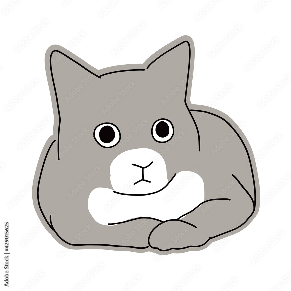 Obraz premium 香箱座りをする白黒猫のイラスト