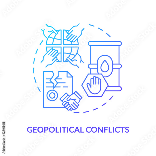 Geopolitical conflicts concept icon. Energy security idea thin line illustration. Political factor. Attacks on supply infrastructure. Global consequences. Vector isolated outline RGB color drawing