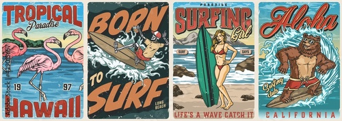 Extreme surfing vintage colorful posters