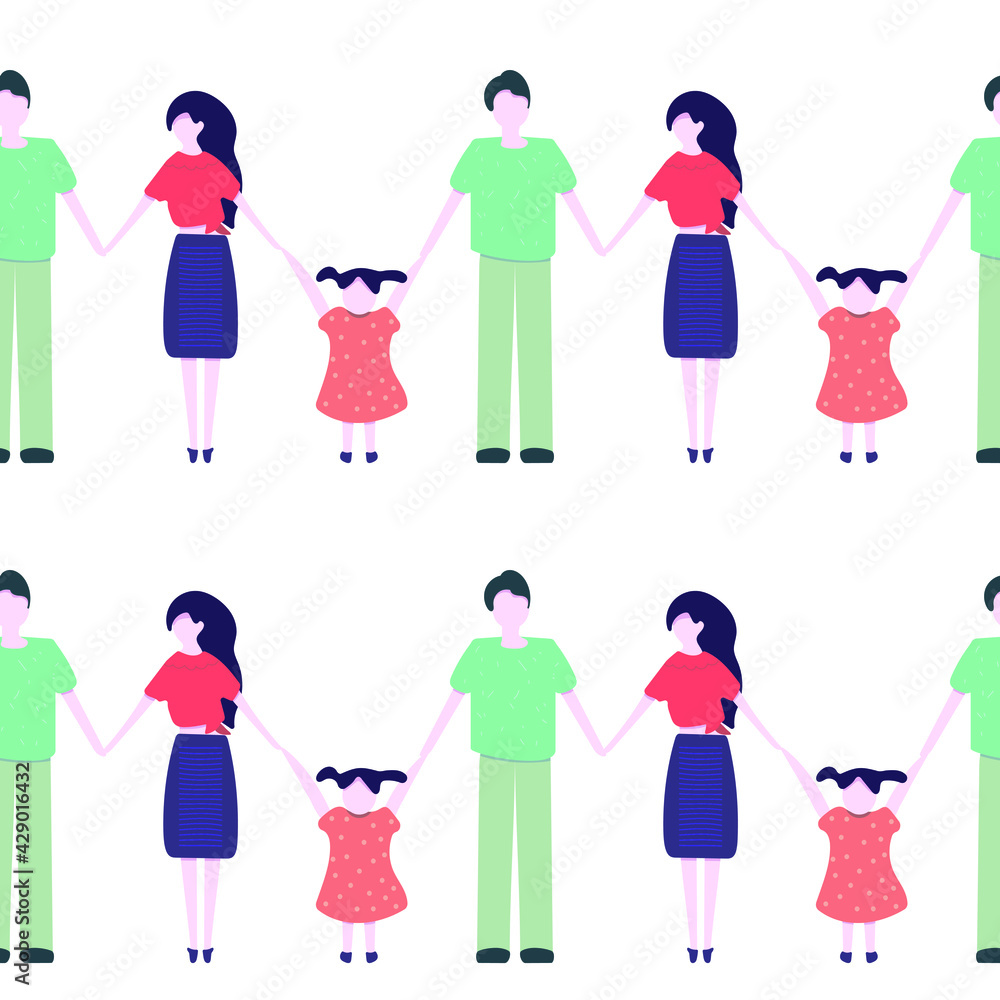 The family is holding hands. Mom, father, daughter. Vector stock illustration eps10. 