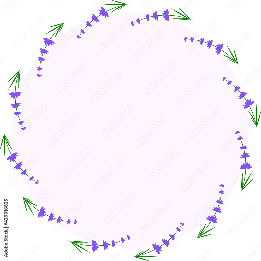 Lavender flowers in a round frame. Spring and summer time. Blooming flowers. Lavender flowers in a round frame. Spring and summer time. Blooming flowers.