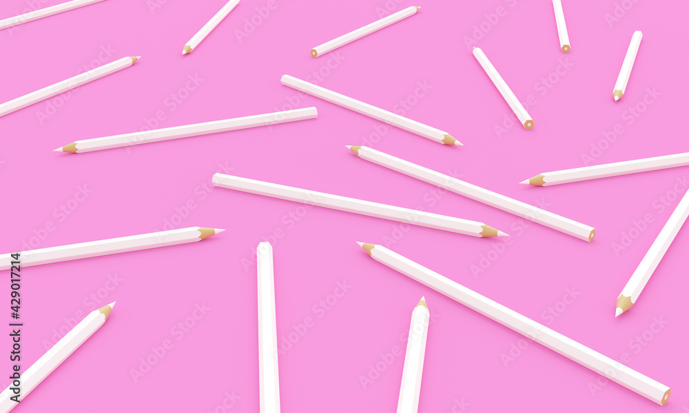 White pencils on pink background 3d illustration render White pencils on pink background 3d illustration render
