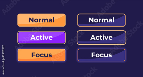 Active and inactive Settings UI elements kit. Option tabs isolated vector icon, bar and dashboard template. Web design widget collection for mobile application with dark theme interface