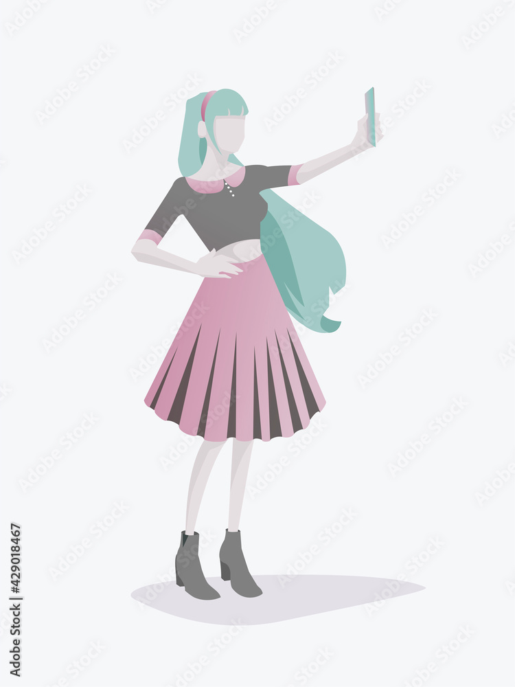 Illustration of a slim young woman taking a selfie Illustration of a slim young woman taking a selfie