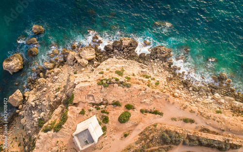 Coastal nature from above: scenic drone view of Ramla Bay, Gozo