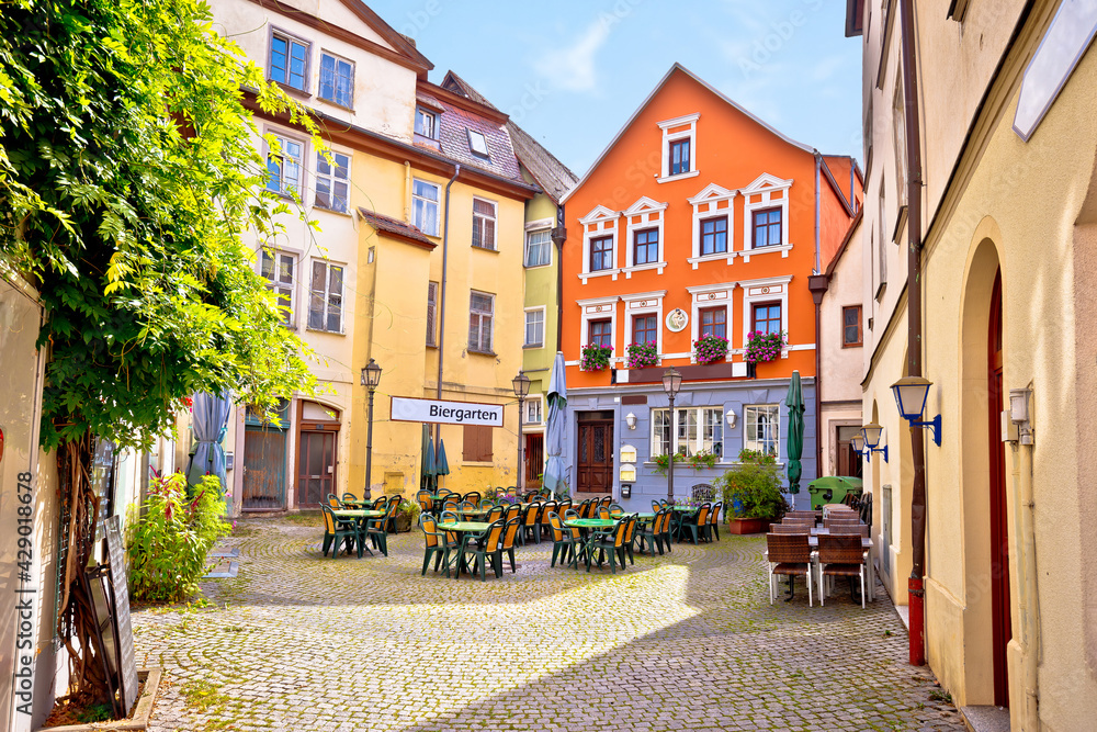 Ansbach. Old town of Ansbach beer garden and street view