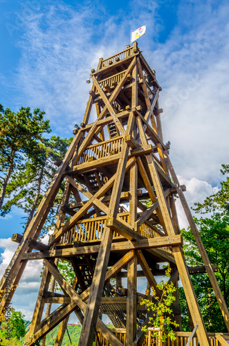 wooden lookout tower in the prague zoo photo