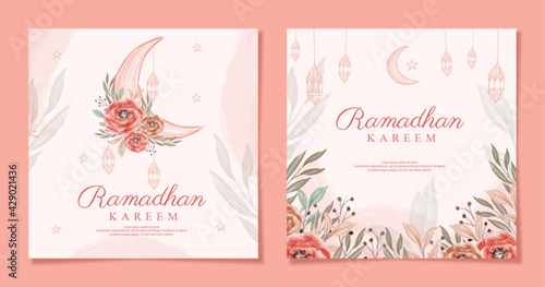Beautiful Ramadhan kareem square with floral watercolor