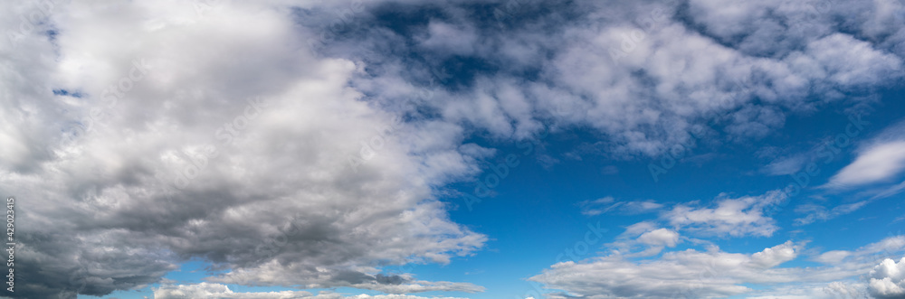 Fototapeta premium Panorama of cloudy day sky, natural background