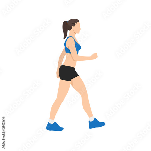 Woman doing cardio walking exercise flat vector illustration isolated on white background