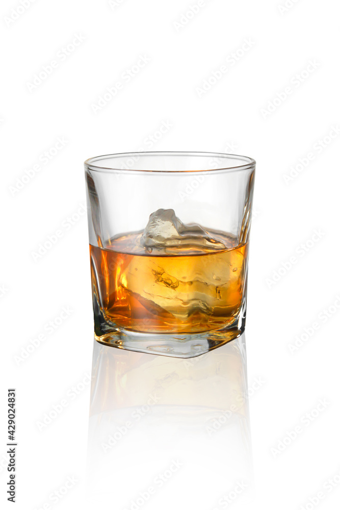 Whiskey drink in a glass with ice,with Clipping Path.