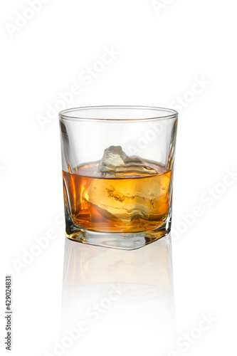 Whiskey drink in a glass with ice,with Clipping Path.