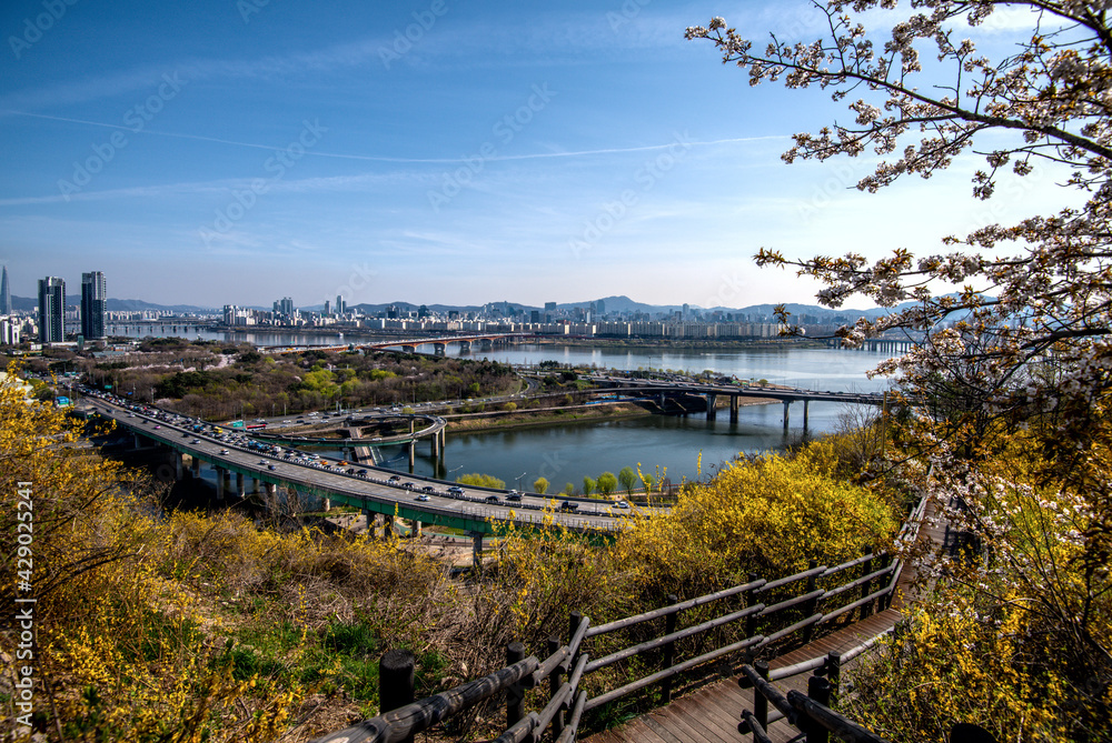 view of the river in spring ,Seoul South Korea